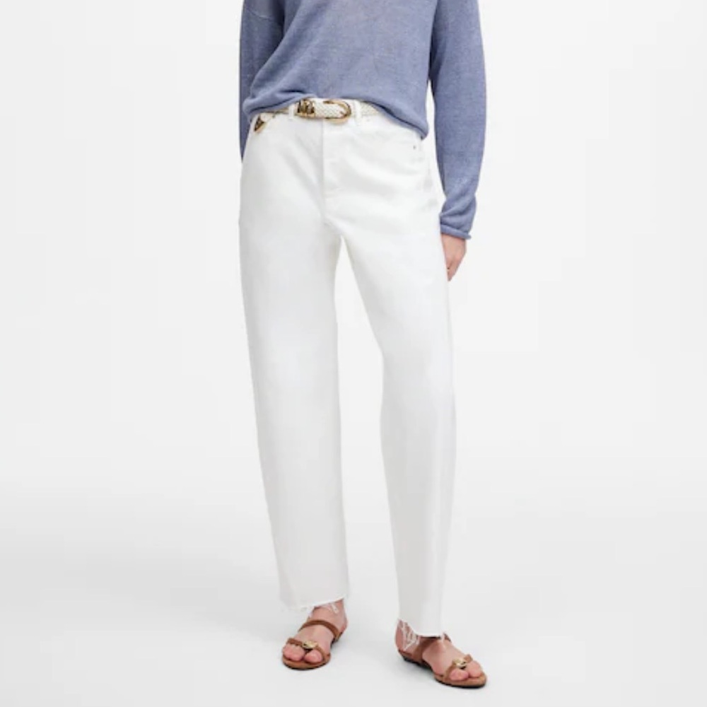 NEW MADEWELL Tall Pieced Barrel-Leg Jeans in‎ Tile White Raw Hem Size 31T